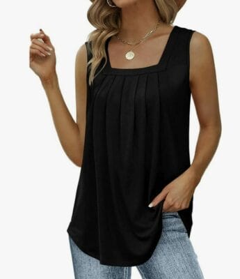 Stilvolles, ärmelloses Damen-Tanktop mit plissiertem Detail und quadratischem Ausschnitt für den Sommer.