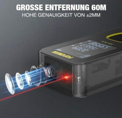 POPOMAN A8 Ace Laser Entfernungsmesser: Präzise Messungen bis 60 m, USB-Ladung, LCD-Display, 6 Messmodi.