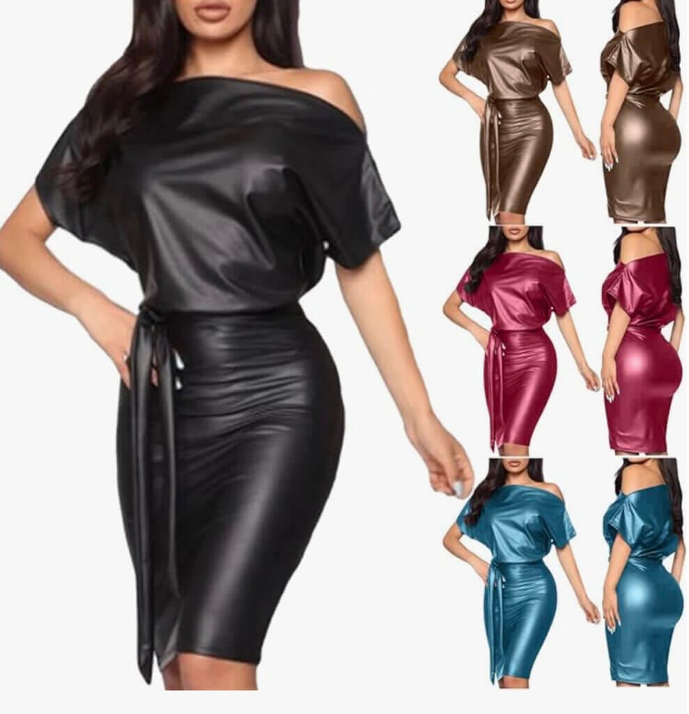 Damen Kunstleder Kleid – 44% Rabatt