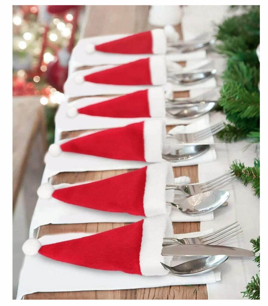 Bestecktaschen im Weihnachtsmützen-Design (35 Stück) – 50% Rabatt
