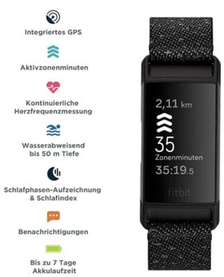 Fitness Tracker Fitbit Charge 4 Special Edition mit GPS Schwimmtracking bis zu 7 Tage Akkulaufzeit und einem zusaetzlichen Armband Granit1