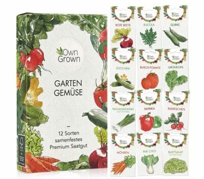OwnGrown Gemuese Samen Set 12 Sorten Premium Gemuese Saatgut Gemuese anbauen im Garten oder Hochbeet Gemuesesamen Sortiment im praktischen 12er Gemueseset