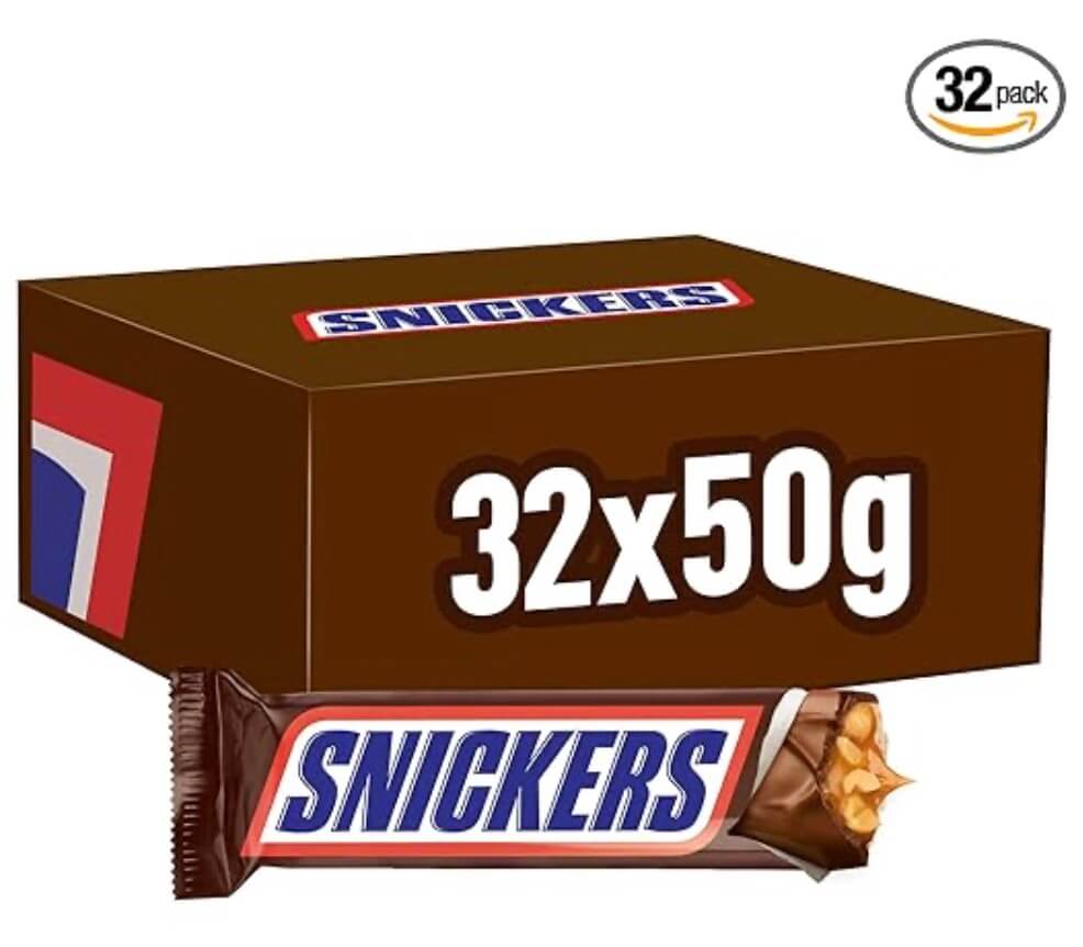 Snickers Schokoriegel  Erdnüsse mit Karamell, 32 Riegel in einer Box – 47% Rabatt