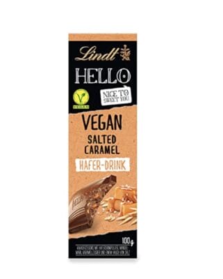 Lindt HELLO Tafel Vegan Salted Caramel 100g Tafel mit Haferdrink Mandelmark Karamellzucker und einem Hauch von Salz Schokoladengeschenk