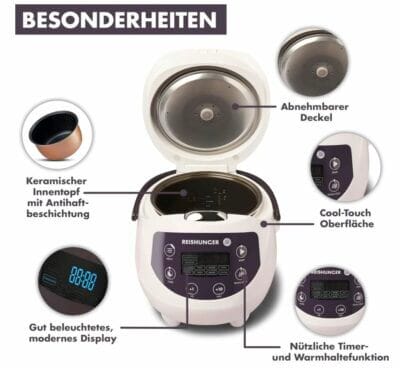 REISHUNGER Reiskocher klein: Perfekt für bis zu 3 Personen, Multifunktion, 7-Phasen-Technologie, elegant.