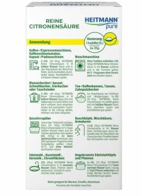 HEITMANN pure Citronensäure: Effektiver Entkalker für Haushaltsgeräte - natürlich und umweltfreundlich. Jetzt entkalken!