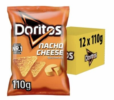 Doritos Nacho Cheese -Tortilla Nachos mit Käse Geschmack - Herzhafter Snack zum Knabbern aus Mais (12 x 110g)