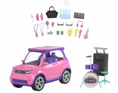 Barbie Auto Cabrio wird zur Bühne: "Big City, Big Dreams" Spielset mit über 20 Zubehörteilen, ideal für Kinder ab 3 Jahren.
