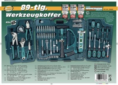 Brüder Mannesmann M29085 Werkzeugkoffer: 89-teilig, vielseitig, für Haushalt und DIY, organisiert, robust, tragbar.
