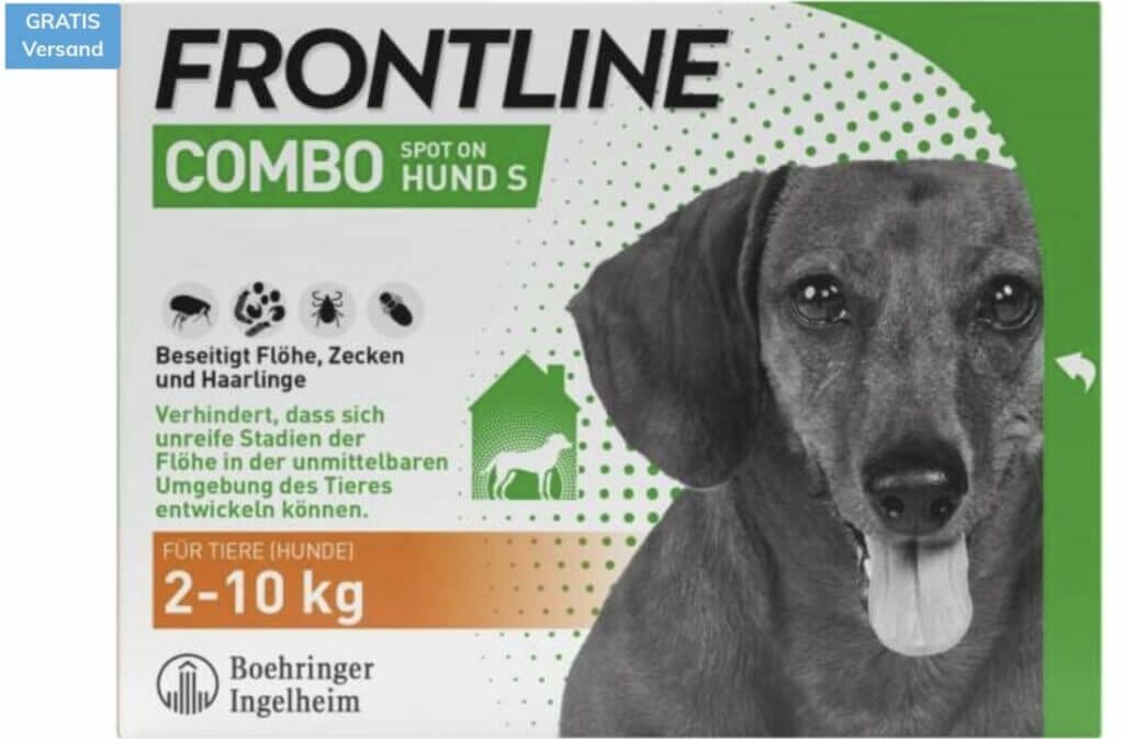 Gratis Versand:  Frontline Combo Spot on Hund S 2-10 kg 3 Pipetten – 23% Rabatt
