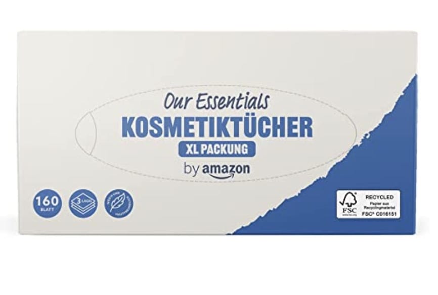 Kosmetiktücher by Amazon  3-lagig – 160 Tücher XL Packung – 1,40 €