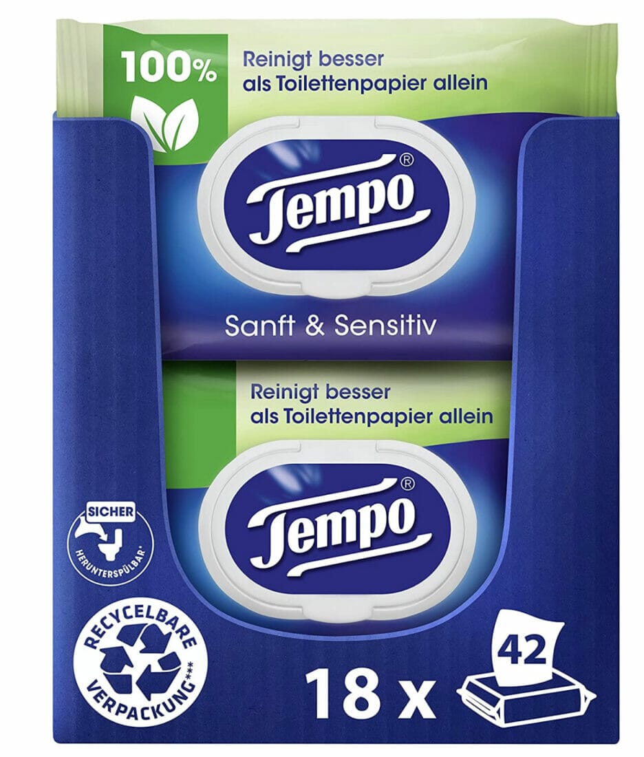 Tempo Feuchtes Toilettenpapier sanft & sensitiv (18 Packungen) – 28% Rabatt + 10% Spar-Abo