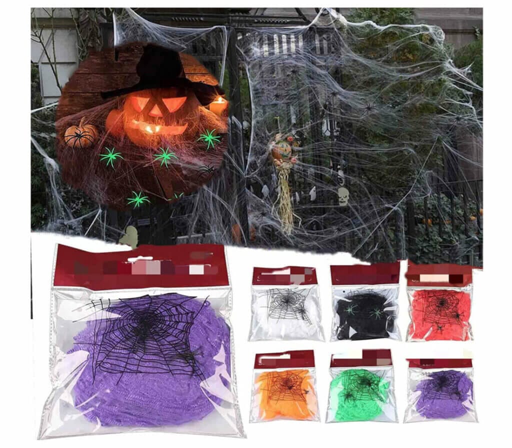 In verschiedenen Farben: Deko Spinnennetz mit 2 Deko Spinnen – 70% Rabatt