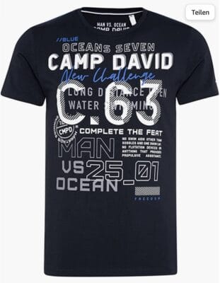 Camp David Herren T Shirt mit grossem Label Print