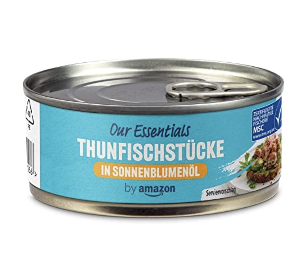 Preishammer:  by Amazon Thunfischstücke in Sonnenblumenöl, 145g – 33% Rabatt