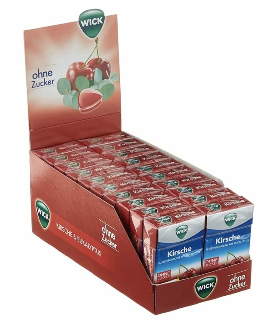 WICK Hustenbonbons Kirsche und Eukalyptus ohne Zucker (20 x 46 g) – 43% Rabatt + 5% Spar-Abo