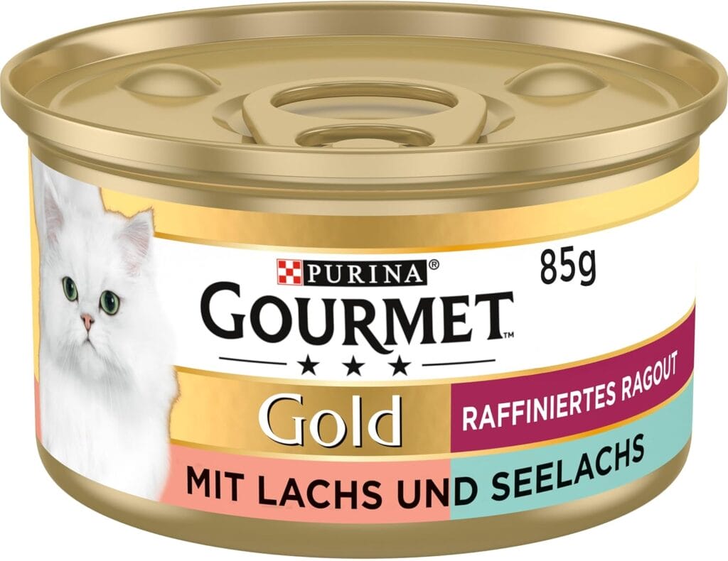 Gourmet Gold Raffiniertes Ragout Duetto Katzenfutter nass, Lachs und Seelachs, 12 x 85g – 40% Rabatt