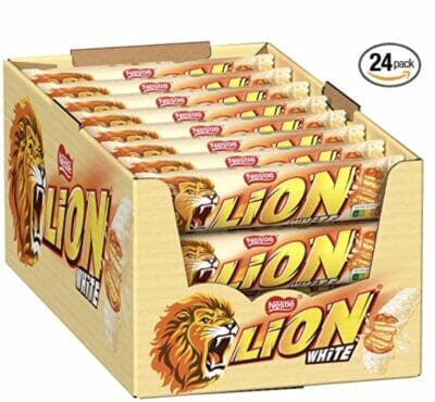 NESTLÉ LION White, Knusper-Riegel mit weißer Glasur, Karamell-Füllung und Crispy Waffel, 24er Pack 