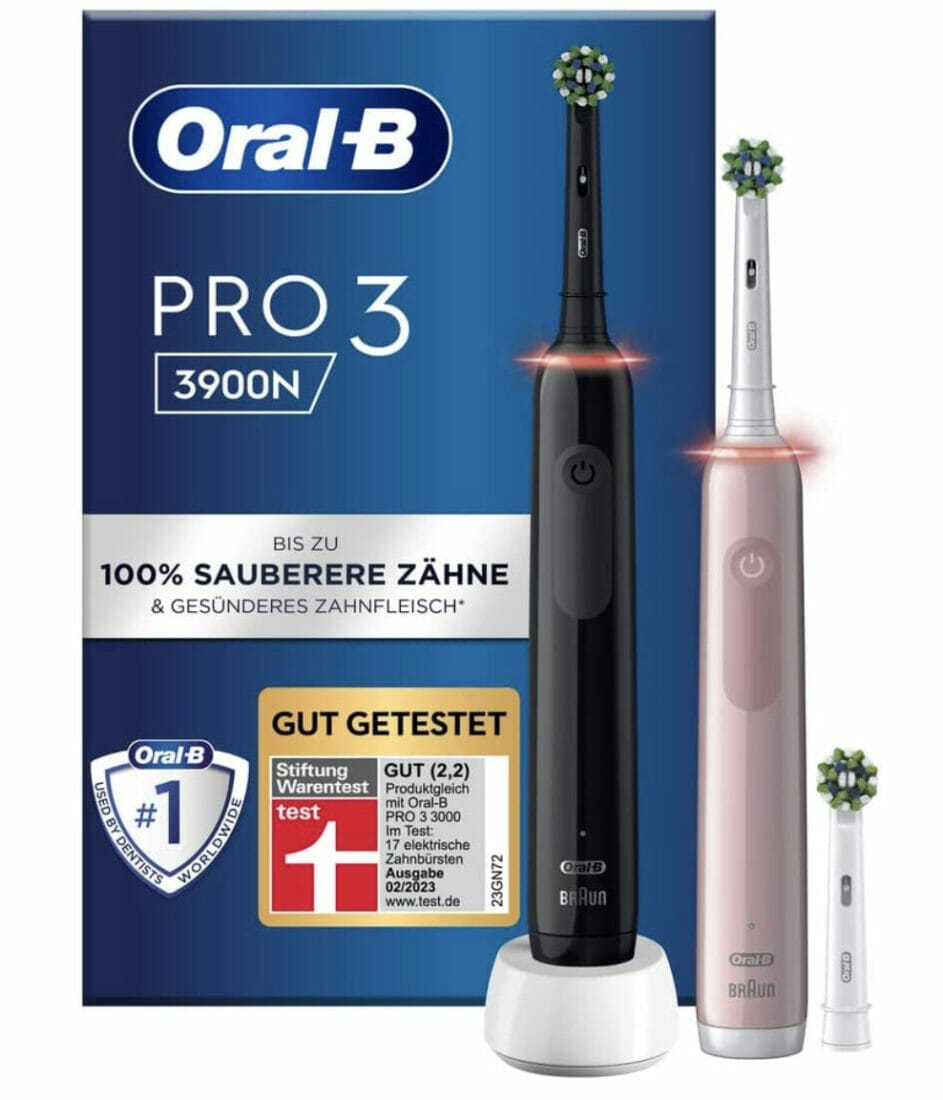 Oral-B Pro 3 3900 Elektrische Zahnbürste im Doppelpack – 50% Rabatt