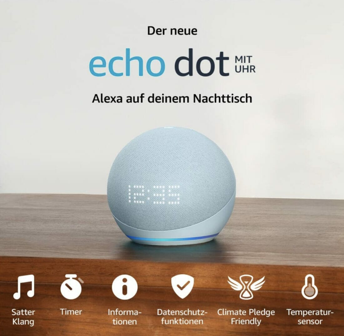 Echo Dot (5. Gen, 2022) mit Uhr – 40% Rabatt
