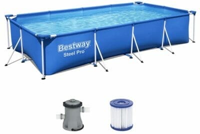 Bestway Steel Pro Frame Pool Set mit Filterpumpe 400 x 211 x 81 cm blau eckig