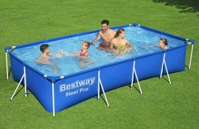 Bestway Steel Pro Frame Pool Set mit Filterpumpe 400 x 211 x 81 cm blau eckig1