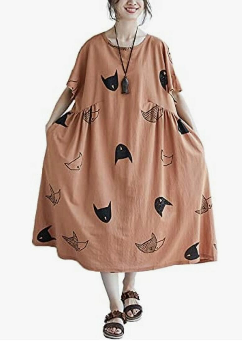 Versear Damen Maxikleid mit süßem Cartoon-Katzen-Print – 55% Rabatt