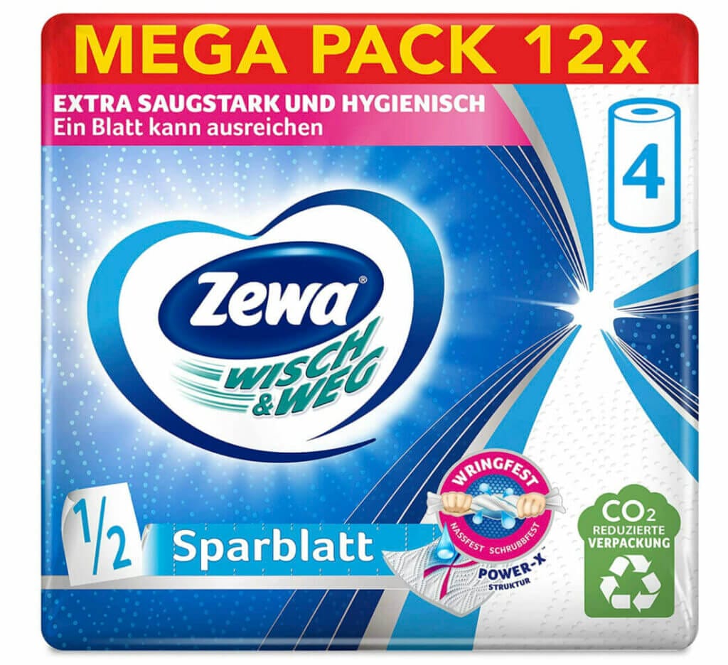 Zewa Wisch&Weg Sparblatt im Mega Pack mit 12 Packungen – 23% Rabatt + 10% Spar-Abo + weitere 20% Rabatt auf die erste Bestellung