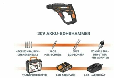 WORX WX390 Bohrhammer SDS plus 20V Bohrmaschine mit