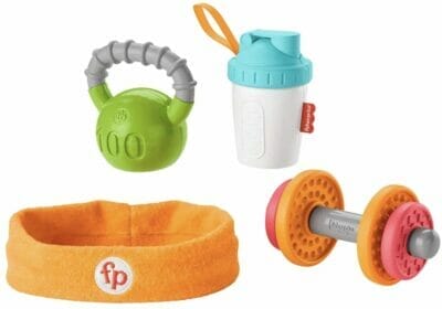 Fisher Price GJD49 Sportspass Rassel und Beissringset 4 Spielzeuge Babyspielzeug ab der Geburt