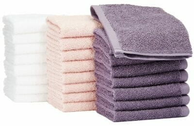 Amazon Basics Waschlappen aus Baumwolle 24er Pack Bluetenrosa Lavendelviolett Weiss