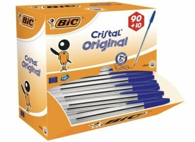 BIC Kugelschreiber Set Cristal Original in Blau Strichstaerke 04 mm 100er Pack Ideal fuer das Buero das Home Office oder die Schule