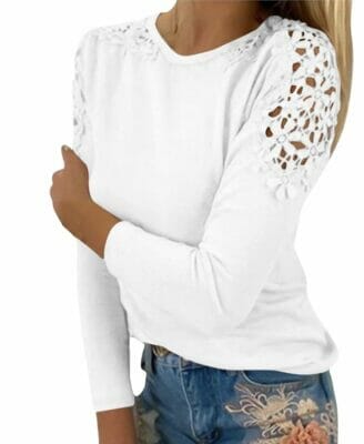 Damenbluse mit Spitzenärmeln - 70% Rabatt 3 Bluse Damen Elegant Spitzenaermel Langarmshirt Sommer