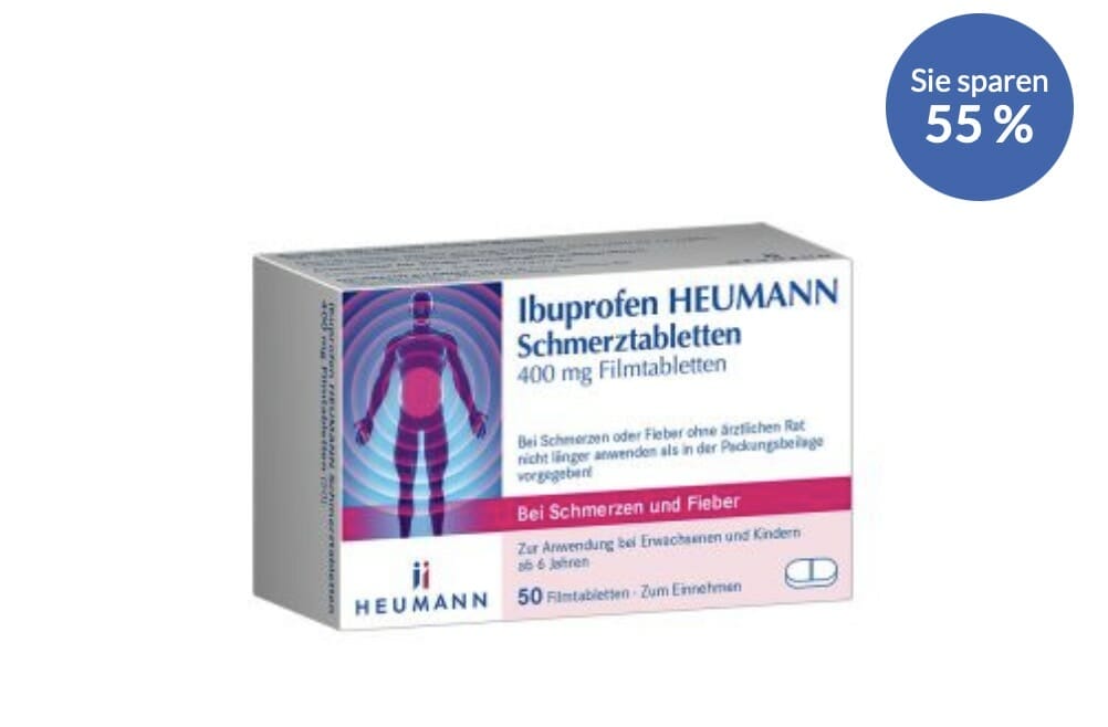 Bei Schmerzen: Ibuprofen HEUMANN Schmerztabletten 400mg, 50 Stück –  55% Rabatt