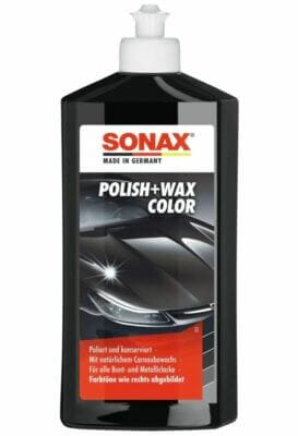 SONAX Polish+Wax Color schwarz (500 ml) Politur mit schwarzen Farbpigmenten und Wachsanteilen
