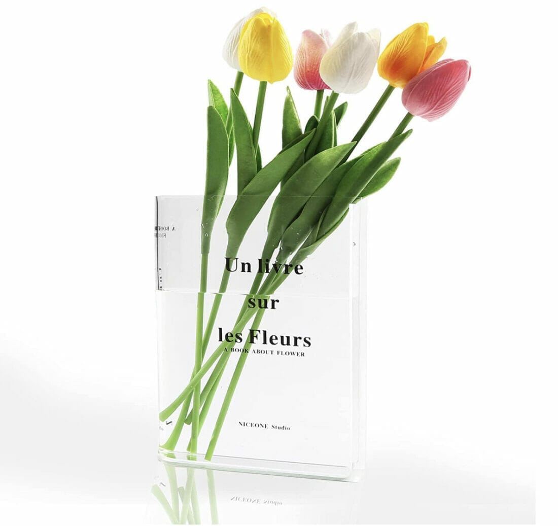 Transparente Blumenvase in Buch-Optik – 60% Rabatt