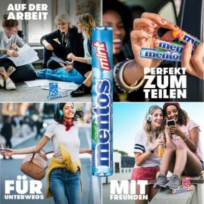 Mentos Mint Kaubonbons: Erfrischender Pfefferminzgeschmack, knackig und weich, ideal für unterwegs, 40 Rollen Multipack, vegan.