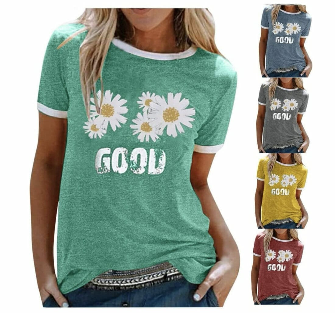 Damen Rundhals Kurzarm T-Shirt – 50% Rabatt