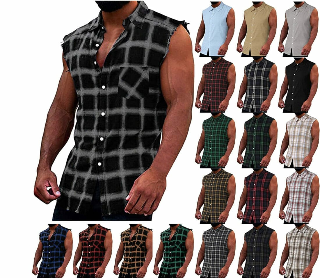 Kariertes Hemd ohne Ärmel – 50% Rabatt