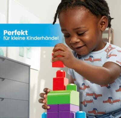 Mega Bloks Set für Kinder ab 1 Jahr: Fördert Kreativität mit 60 bunten Bausteinen & Aufbewahrungsbeutel.