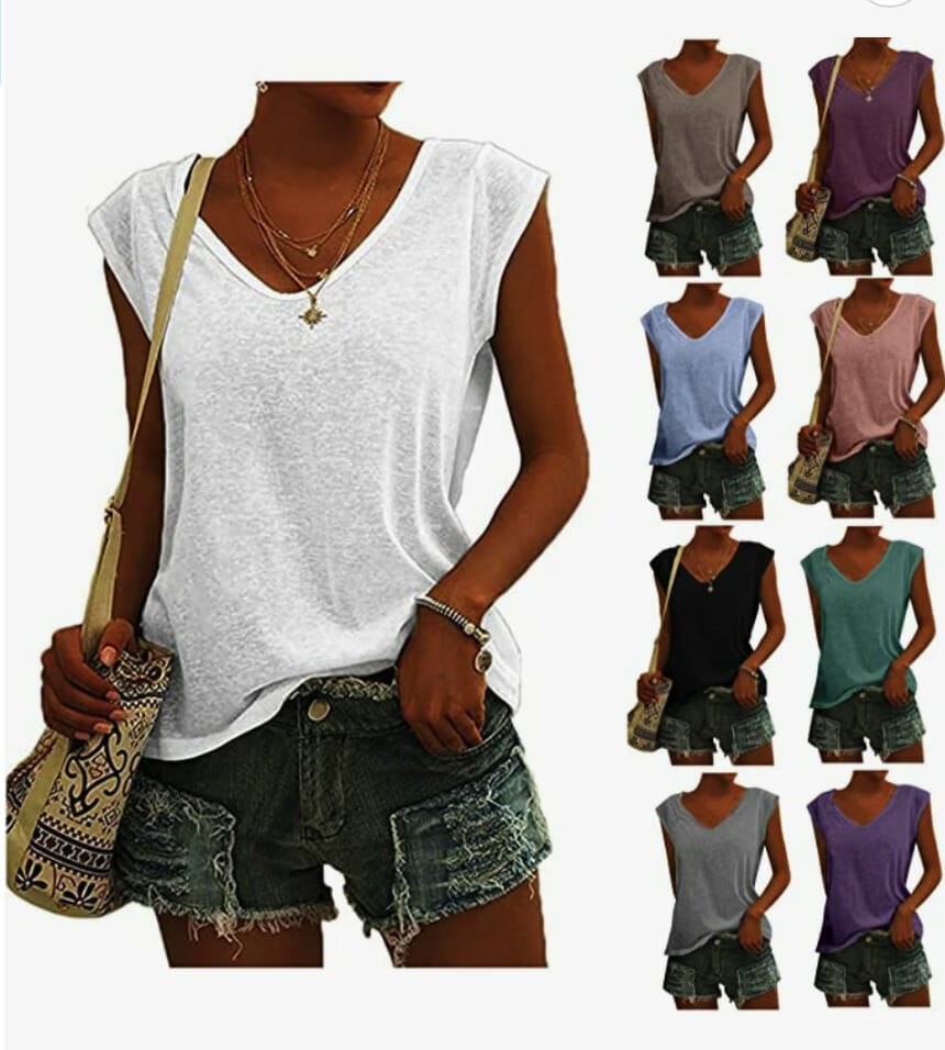 Damen Sommer V-Ausschnitt Basic Top – 50% Rabatt