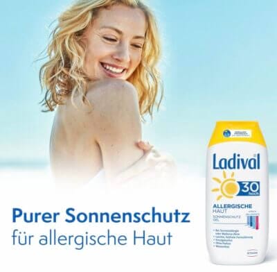 Ladival Sonnenschutz Gel LSF 30: Ideal für allergische Haut, wasserfest, ohne Zusatzstoffe, schnell einziehend.