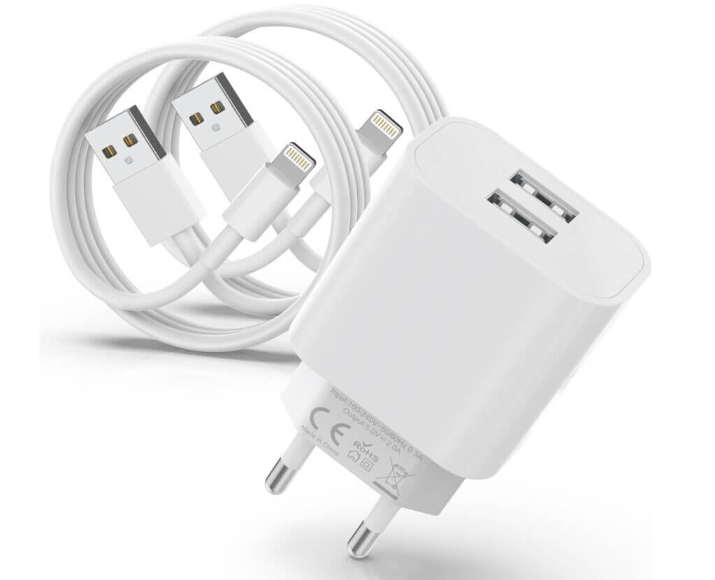USB iPhone Ladegerät mit 2er Pack 2M iPhone Ladekabel – 79% Rabatt