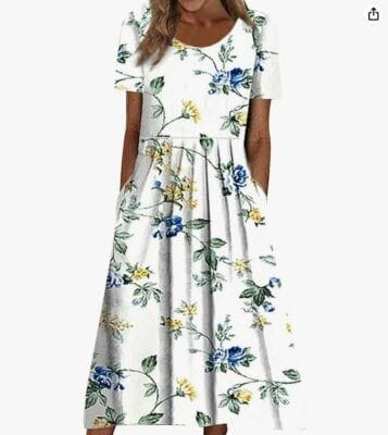 Sommerkleid Damen Lang Leicht Luftig Plisseekleid Strandkleid