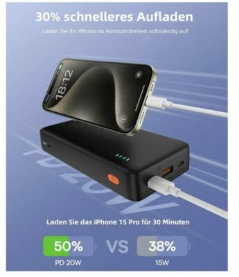 Baseus Powerbank: 20000mAh Kapazität, schnelles Aufladen, kompakt und leistungsstark für unterwegs.