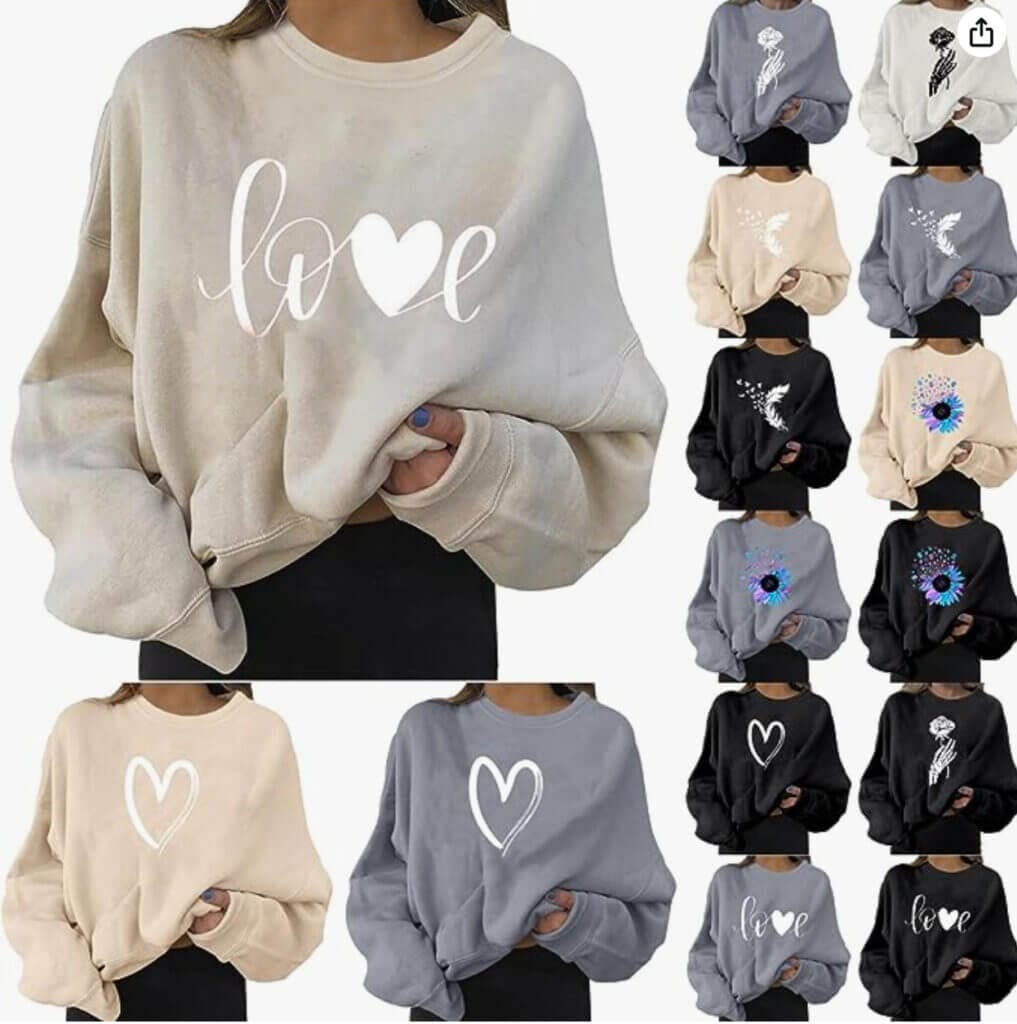Damen Sweatshirt mit Liebesmuster – 50% Rabatt