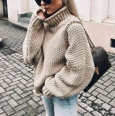 Pullover fuer Damen Casual Lose Pulli Langarm Oberteile Damen Elegant1