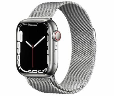 Apple Watch Series 7 GPS Cellular 41mm Smartwatch Edelstahlgehaeuse Silber Milanaise Armband Silber. Fitnesstracker Blutsauerstoff und EKGApps Always On Retina Display Wasserschutz