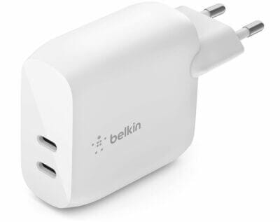 Belkin 40 W USB C PD Ladegeraet 2 USB C Ports mit 20 W je Port Schnellladen mit Power Delivery fuer das iPhone 14 13 oder 12 iPad Pro Galaxy und andere Geraete