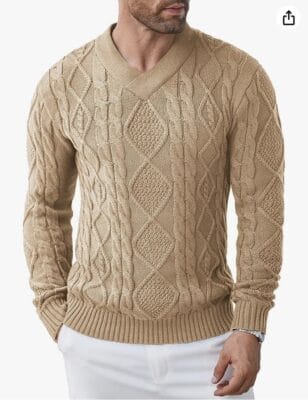 COOFANDY Herren Pullover Winter V Ausschnitt Slim fit Strickpullover Warm Feinstrick Pullover Sweater fuer Maenner